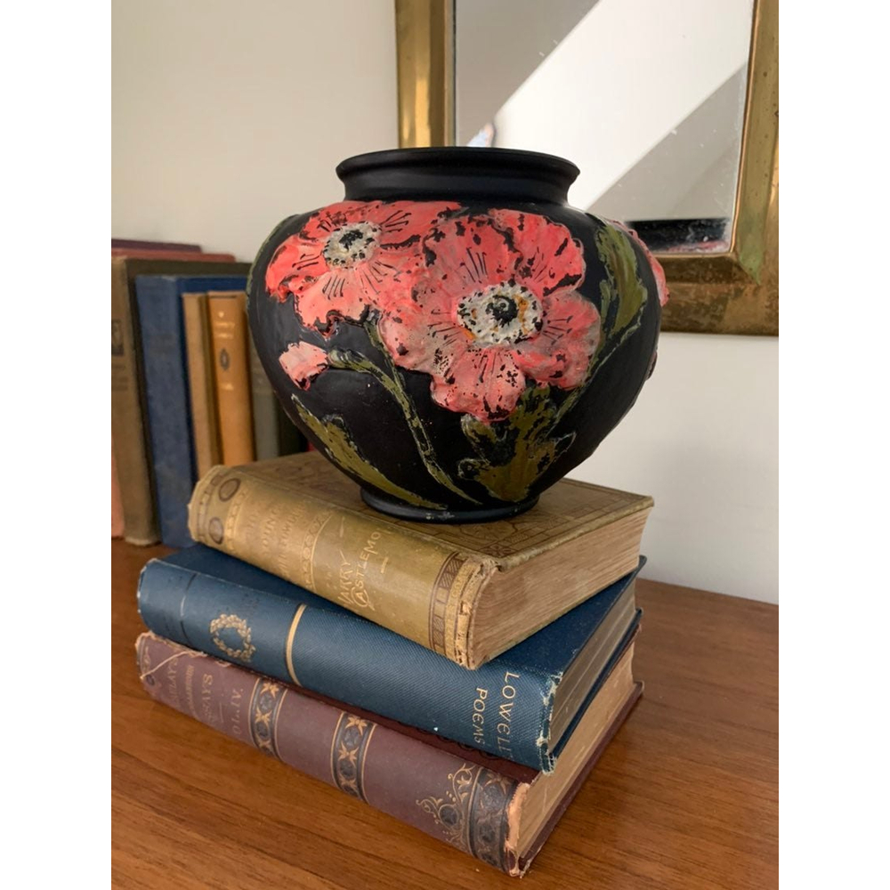 Vintage Circa 1920s/1930s Painted Tiffin Glass Vase with Poppy Flowers